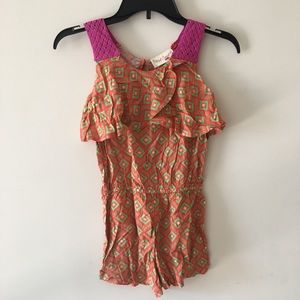 Red Camel Girls' Cold Shoulder Sleeveless Boho Multicolor Lace Romper Size S